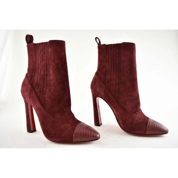 Christian Louboutin Me In The 90S 100 Tanin Red Suede Short Heel Ankle Boot 37 - Picture 4 of 12